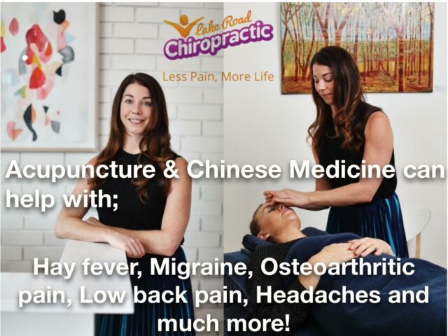 Acupuncture and Chinese Medicine available at Lake Road Chiro with Jane! 
Her work days are:
Mondays 8am – 12pm,
Wednesdays 2pm – 5pm and
Saturdays 9am – 1pm.
Acupuncture and Chinese medicine is known to help with ailments such as:
* allergic rhinitis/hayfever
* knee osteoarthritis
* migraine
* chronic low back pain
* headache 
* post operative pain.
* chemotherapy-induced nausea & vomiting
Conditions with moderate evidence supporting the effectiveness of acupuncture include:
* irritable bowel syndrome 
* menopausal hot flushes
* neck pain
* acute low back pain
* obesity
* anxiety
* insomnia
* acute stroke
* asthma in adults
* post-traumatic stress disorder
* constipation
* hypertension.
If you would like to book in for Acupuncture or Chinese Medicine, please contact us on 65831449, book online https://lakeroadchiro.com.au/acupuncture/ 
Or email us at mail@lakeroadchiro.com.au

#Acupuncture
#TraditionalChineseMedicine
#HolisticHealing
#NaturalTherapy
#WellnessJourney
#AcupunctureBenefits
#HealthandWellness
#BalanceandHarmony
#PainRelief
#StressReduction